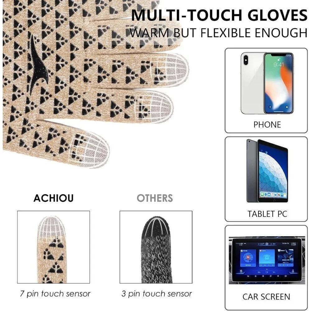 Women's White Khaki Upgraded Touch Screen Thermal Soft Knit Lining Winter Gloves